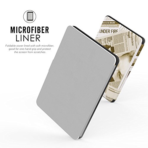 MoKo Kindle Paperwhite Hülle – Ultra Leightweight Schutzhülle Smart Cover mit auto Sleep / Wake Funktion für Alle Kindle Paperwhite (2016 / 2015 / 2013 / 2012 Modelle mit 6 Zoll Display), Zeitung Beige - 8