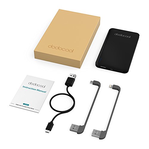 dodocool Mini Bater  a Externa MFI Certificado 5000mAh Ultrafino 2 Puertos Cargador Port  til con Micro USB Cable y Cable de Lightning Desmontable para iPhone 8   8 Plus   X   7   7 Plus   Samsung y otros Negro