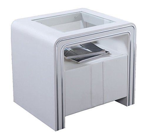 iFlair MOG Casa - Mesita de Noche tapizada de Piel sintética 1 cajón en Blanco o Negro - Se envia montado (Blanco)