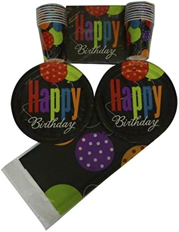 Party Supplies - Tableware Pack – Happy Birthday Cheer Party Bundle – 16 Paper Plates, 16 Napkins, 16 Cups, 1 Tablecover - Disposable Tableware – Partyware For Kids - 49 items total.