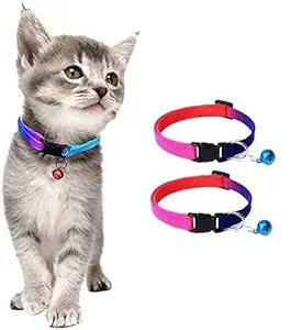 RvPaws Colorful Cat Collar with Bell, Adjustable Rainbow Collars for Cat Kitty Puppy Rabbit Small Animals - ( Pack of 2)