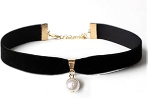 MIQIQAO Black Classic Velvet Choker Necklace Stretch Gothic Choker with Pearl Pendant for Women and Girl