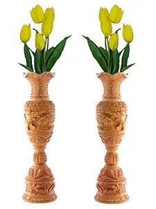 Craft King India Wooden Handmade Round Shape Liqour Finish Flower Vase/Flower Pot for Home & Office Table Floor Wall Decoration(Set of 2, Size-6