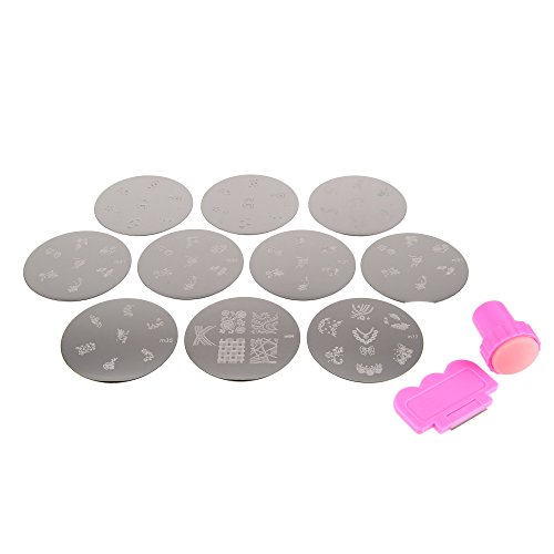 Beauty7 Fashion 10pcs Nail Art Stamping Image Metal Plates Kit Set Mixed Designs With Polish Stamp and Scrape Tool Image Plates