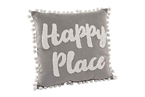 Richard LangGrey and White Square Pom Pom Cushion - Happy Place