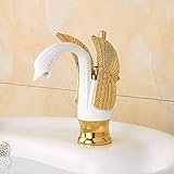 Oudan Wasserhahn Goldener Wasserhahn, Swan Shape Warmes und kaltes Wasser, Keramikhahn, Ventil-Einlochmontage, Einhebel-Wasserhahn, Beckenhahn, (Farbe : -, Größe : -)
