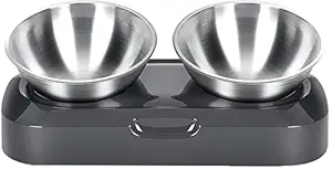 Shinea Raised Cat Bowls Stainless Steel Material, 15? Tilted Elevated Cat Bowl Food and Water Bowls,Pet Feeding Bowls for Cats and Small Dogs