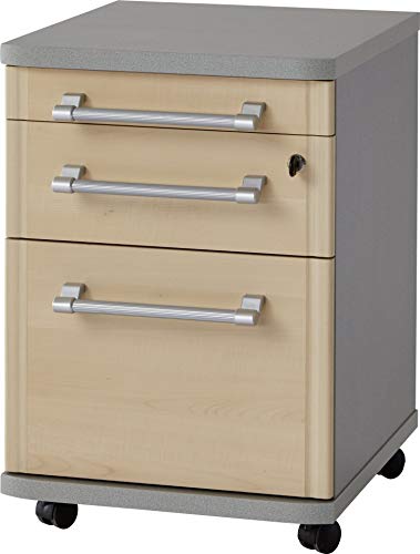 Germania 0654-42 Kartei-Rollcontainer GW-Profi, abschließbar, in der Farbe Ahorn-Nb./Silber, 42 x 61 x 49 cm (BxHxT)