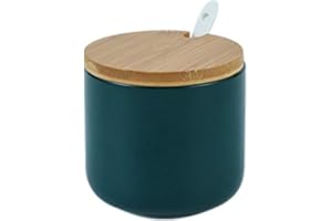 OnePine 260ml Zuccheriera in Ceramica, Contenitore per spezie barattoli spezie Rotonda con Coperchio e Cucchiaio, Design Elegante, per Casa e Cucina (Verde)