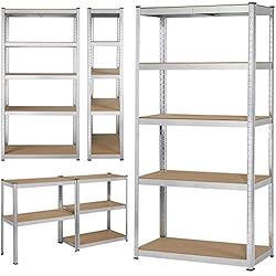 Yaheetech 180x90x40cm Etagère de Rangement Metallique sans Boulon Étagère Atelier Garage Cuisine Metal 5 Niveaux Réglable Charge 175 kg par niveau Embout Plastique de pied