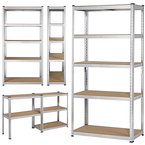 Yaheetech 180x90x40cm Etagère de Rangement Metallique sans Boulon Étagère Atelier Garage Cuisine Metal 5 Niveaux Réglable Charge 175 kg par niveau Embout Plastique de pied