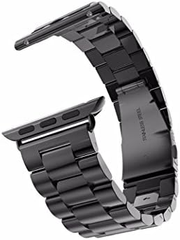 AWStech Apple Watch Strap 38mm, Black Solid Stainless Steel Metal Replacement Watchband, Classical Folding Clasp, Best Welcome Gift