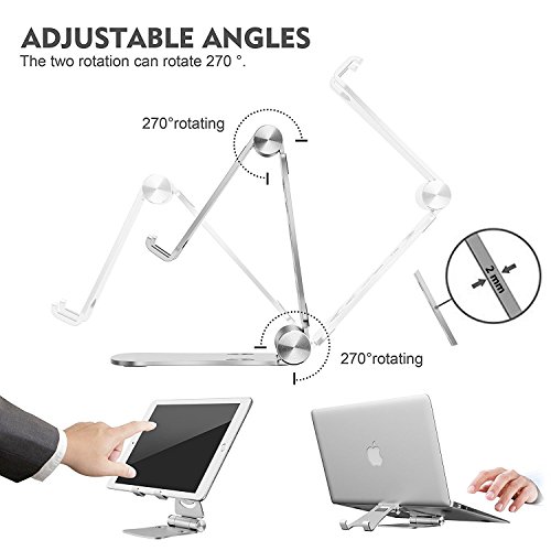 Faltbar Tablet Ständer Multi-Winkel ZEIGER einstellbar Handy Halter für 4-13″ Tablet iPad Air 2 3 4 Pro mini,iPhone,macbook,kindle Samsung Tab mini Aluminium Reise Tablet Ständer Tischplattenhalter Tisch Halterung Silber 2.0 Y192S - 6