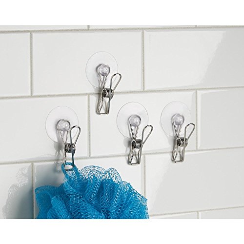 InterDesign 22410EU Aufbewahrungsclips mit Saugnapf von für Küche, Büro, Dusche – 4er Set, Poliert Edelstahl 3,99 x 11,99 x 21,89 cm - 2
