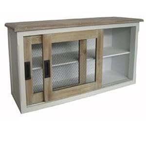 Hängeschrank mit 2 Schiebetüren aus Holz Weiß/Beige antik - Modell