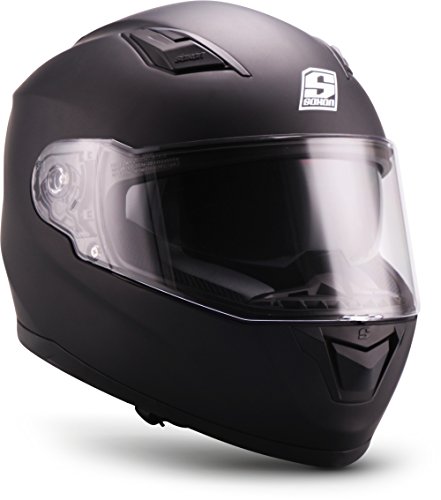 Soxon ST-1000 Full Face Motorcycle Helmet, ECE Sun Visor, Black, XS (53-54cm)