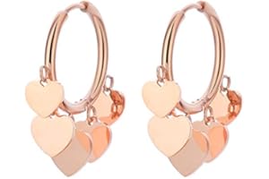 OURAN Orecchini pendenti a forma di cuore da donna, orecchini a cerchio in acciaio inossidabile ipoallergenico in argento e oro rosa con cristalli