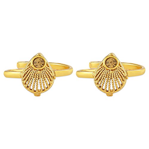 Gold Color Copper Material Tilak Shaped Toe Ring for Women and Girls Pair of 1