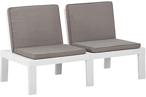 vidaXL Banco de Jardín con Cojines Patio Terraza Balcón Exterior Decoración Recibidor Asiento Silla Acolchado Cómodo Estable Plástico Blanco