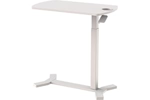 ESMART EACM-121WW 70 x 40 cm Blanco con portavasos - Mesa Auxiliar móvil Regulable en Altura neumáticamente 65-103 cm con Ruedas para el sofá, la Cama, la habitación Infantil y la Oficina en casa