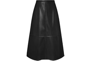Kate Kasin Midi Leather Skirt for Women UK High Waist A-Line Long Faux Leather Skirts Casual Business Dressy Elegant