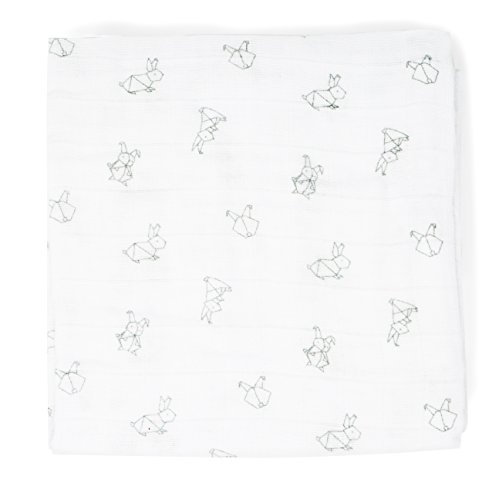 Emma & Noah Baby Pucktuch, kuschelig weich und beruhigend für Schreibabys, 120 x 120 cm, 100% Baumwolle, Weiß mit Hasen-Motiv, ideal als Puckdecke, Swaddle Blanket, Wickeltuch, Puckhilfe, Swaddle Wrap - 3