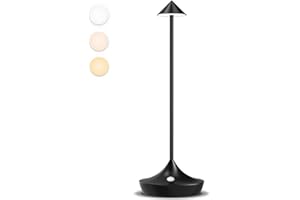 Moslumin Lampe de table sans fil rechargeable exterieur, lumiere bureau tactile LED 6000mAh, design modern, metal, étanche, dimmable, Lampe poser pour interieur, terrasse, chevet, restaurant (noir)