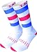 Produktbild TKS Compression MID HIGH Socks. VACCEO Streifen BLAU-ROT Radfahren, Laufen, Trekking, Tennis, Triathlon, Golf und vieles mehr. Light Kompressions Sport. Weiss. Unisex. M (40-42) (6.5-8UK)