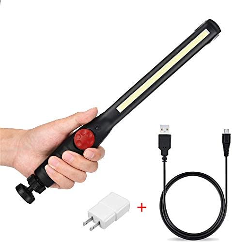 LED Work Light Inspection Flashlight Lamp Torch Spotlight Super Bright COB Flashlight USB Rechargeable with Household Automobile Camping Hiking Emergency Use (Red)
