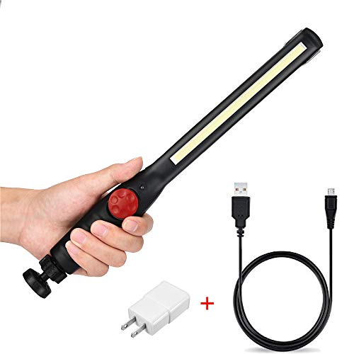 LED Work Light Inspection Flashlight Lamp Torch Spotlight Super Bright COB Flashlight USB Rechargeable with Household Automobile Camping Hiking Emergency Use (Red)