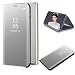 Produktbild Cestor Überzug Mirror Leder Handyhülle für iPhone X,Luxus Silber Kristall Spiegel Flip Handytasche mit Standfunktion Hülle Ultra Dünn Galvanisieren Harte PC Schutzhülle für iPhone X/XS