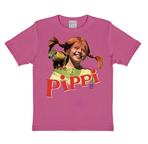 Preisvergleich Produktbild LOGOSHIRT - Pippi Langstrumpf T-Shirt Kinder Mädchen - Äffchen Herr Nilsson - pink - Lizenziertes Originaldesign, Größe 92 / 98, 2-3 Jahre, pink, 92