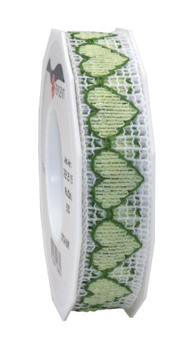 Präsent 25 mm 15 m STITCH HEART - Spitzenband, weiß/grün