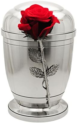 Exclusive Silver Pewter with Silk Velvet Rose Funeral Cremation Ashes Urn for Adult (459)