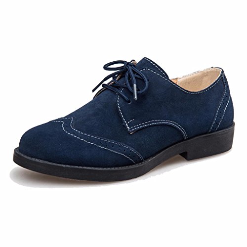 Moonwalker Women's Suede Leather Oxfords Brogue Shoes (4.5 UK 37 EUR,Navy)