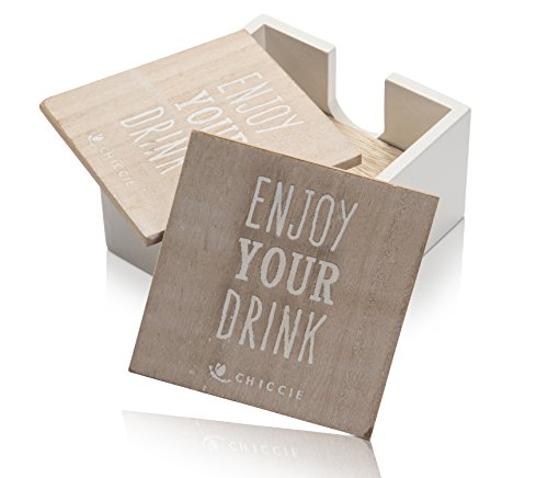 6 Set CHICCIE Holz Untersetzer 10x10cm - Glasuntersetzer - Gläser Bar Tisch