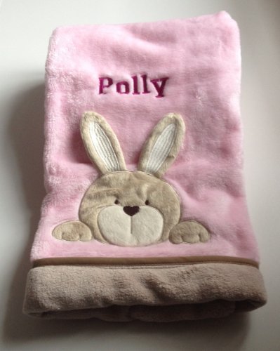 Personalised Deluxe Teddy/ Rabbit Baby Blanket. Luxurious wrap. Great Baby Gift. - Please Write Blanket Choice & Wording Required in the seller message box at checkout (Bunny on Pink Blanket)