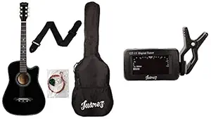 Juarez Acoustic Guitar, 38 Inch Cutaway, 038C With Bag, Strings, Pick And Strap, Black + Juarez Gt-13 Digital Lcd Guitar Bass Violin Ukulele Clip On Automatic Chromatic Tuner