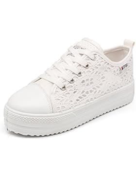 Damen Plateau Sneaker Atmungsaktiv Sommer Schnürhalbschuhe Freizeit Schuhe 3.8cm Schwarz Weiß 35-42