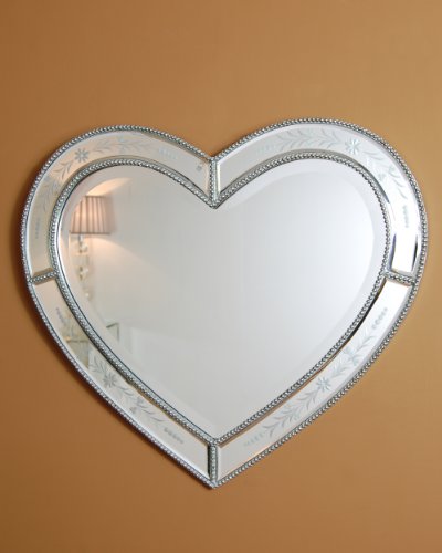 C&M · Cagliari · Delightful, Silver clear glass, Venetian, Love Heart mirror · 53cm x 61cm