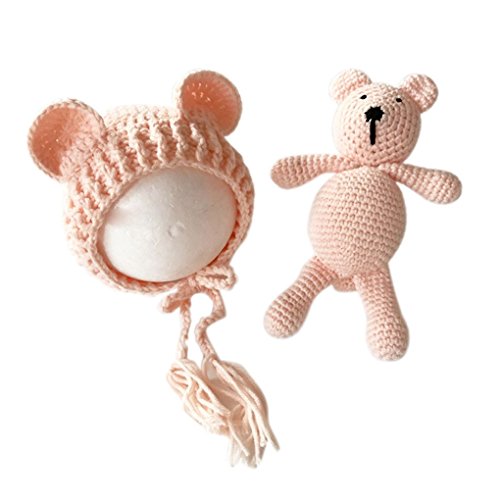 Preisvergleich Produktbild 2ST / set Newborns Props Fotografie Häkelarbeit-Baby-Hut-Kaninchen-Bäre... Props Baby-Kind-Studio-Foto Cap Mengonee