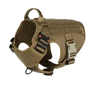 ICEFANG Large Dog Tactical Harness,Military K9 Working Dog Molle Vest,No Pulling Front Clip,Metal Buckle Easy Put On Off (L (28