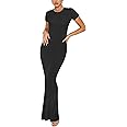 REORIA Women's Summer Casual Lounge Long Dress Elegant Short Sleeve Crew Neck Bodycon Maxi Dresses