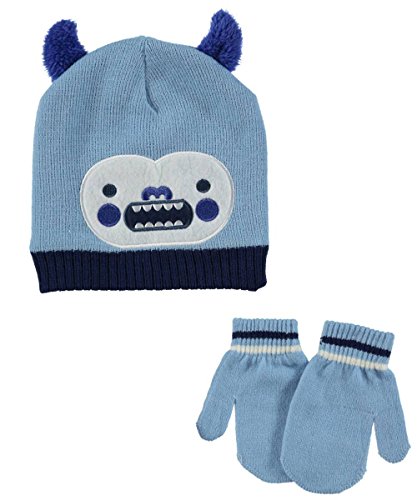 Polar Wear Baby Boys' "Chompy Monster" Beanie & Mittens Set - blue, one size