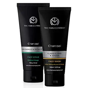 The Man Company Charcoal Face Scrub with Face Wash (BUY 1 GET 1 Free) for Deep-Cleanse Pores, Exfoliation, Anti- Acne, Blackhead Remover, Brightens Skin