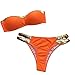 Produktbild Jaminy Bikinis Set Frauen Gold Stamping Tankini Set Brasilianische Bademode Zweiteiler Push-up Bikinioberteil mit Nackenträger, Damen Seitlich Gebunden (Orange, L)