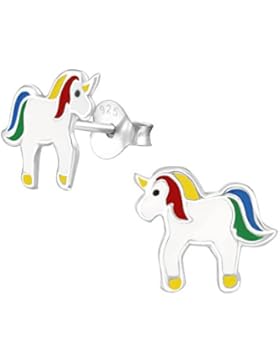 Laimons Kids Kinder-Ohrstecker Kinderschmuck Einhorn Weiß, Bunt Sterling Silber 925