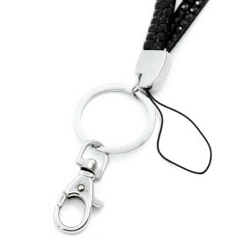 f-eshion nuevo negro ID Badge Holder Lanyard Rhinestone Crystal clave correa para el cuello Fashion
