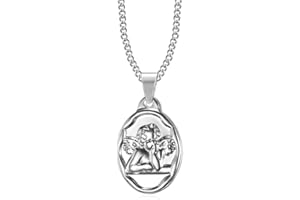 BOBIJOO Jewelry - Pendentif Médaille Ange Gardien Gabriel Baptême Naissance Enfant Bébé Acier Argenté Chaîne