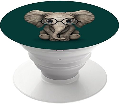 Premium Mounts and Stand, Expanding Stand Pop Grip Mount Sockets for iPhone,Smartphones and Tablets - cute baby elephant with reading glasses teal